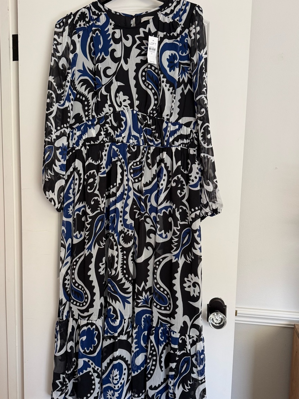 LOFT Black, Blue & White Paisley Print Maxi Dress